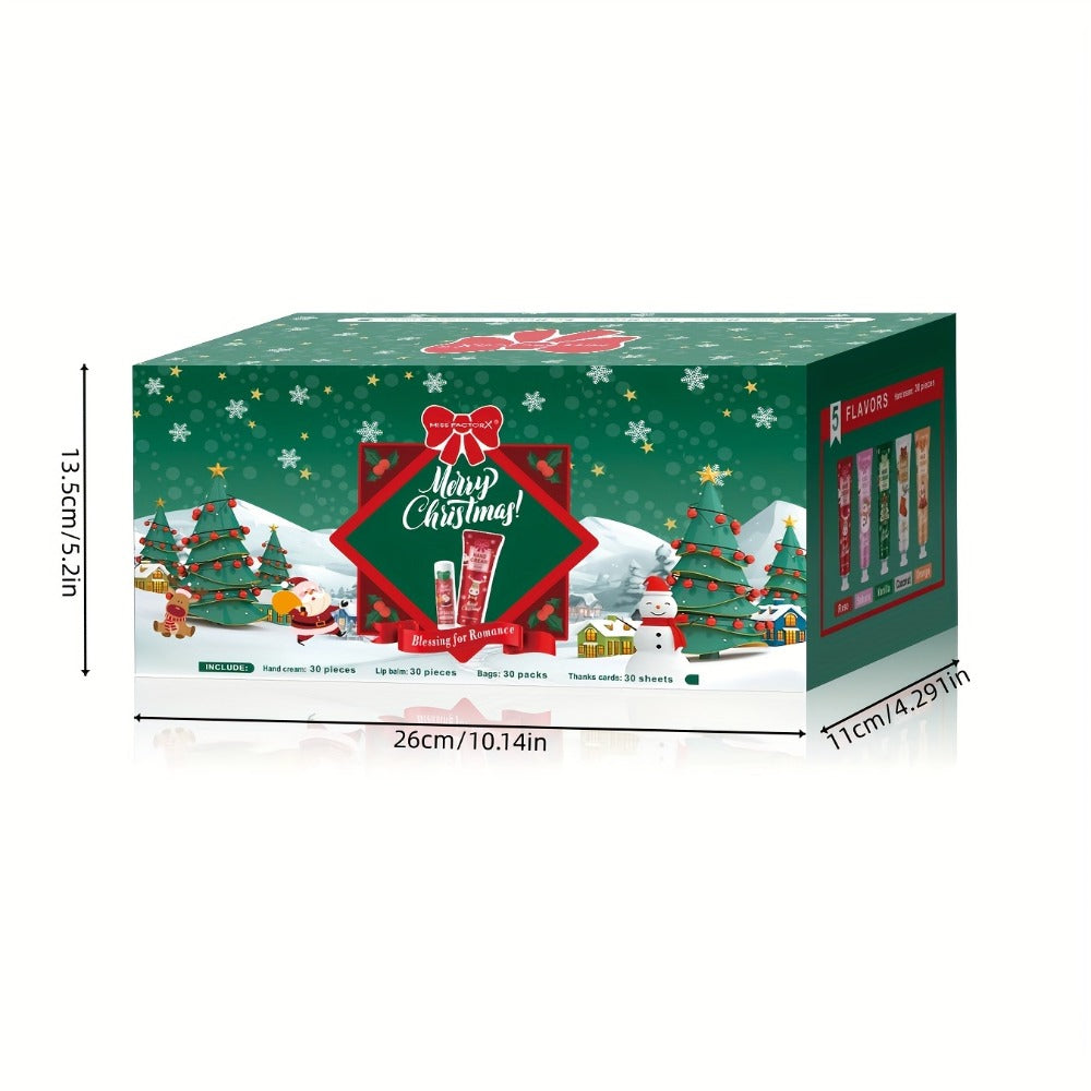 Bulk Gift Set 120 Pieces Lip Balm & Hand Cream with Red Velvet Bags & Holiday Cards – Moisturizing Party Favors for Colleague