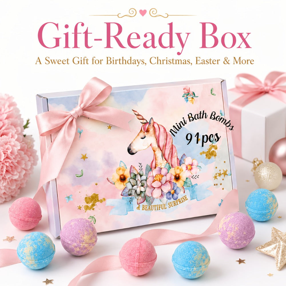 Bath Bombs, 91-Piece Mini Fizzer Set with 15g Round Pieces, Three Labeled Scents and Random Assorted Colors — image 7