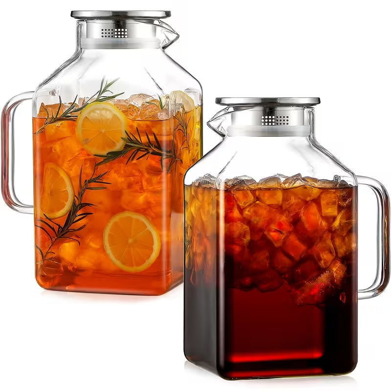 2-Pack 1-Gallon Square Glass Pitcher Set with Lid and Spout