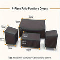 Four-Piece Black Patio Furniture Cover Set for Loveseat, Two Chairs and Coffee Table with Listed Dimensions — image 3