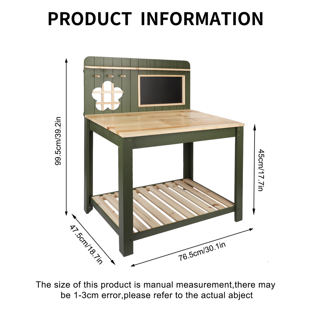 Potting Bench with Blackboard Removable Sink Hooks Double Shelf for Garden — image 15