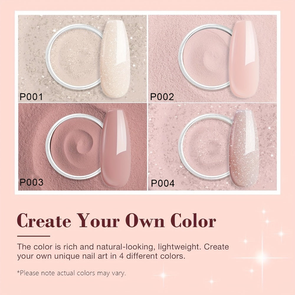 Dip Powder Nail Kit with YANYILIKE Label, Four Nude Shimmer Powders, Three 10ml Liquids and Four Tools — image 6