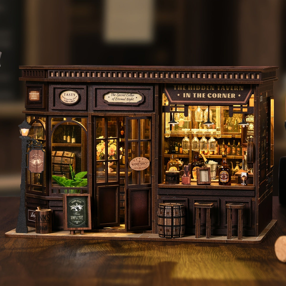 Corner Lounge Book Nook Kit with 327-Piece Tavern Storefront Scene, Illuminated Interior and Touch Switch — image 18