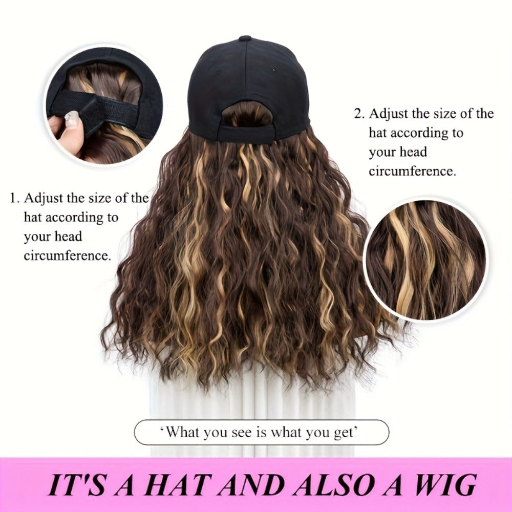 Synthetic Wig 18-Inch Curly-Wavy Baseball Cap Style in Three Highlighted Color Codes for Daily Wear — image 7