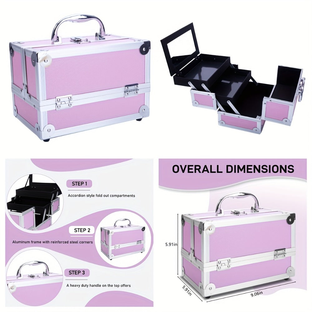 Makeup Train Case in a Lockable Aluminum Multi-Tier Design with Extendable Trays for Portable Salon and Travel Use — image 9