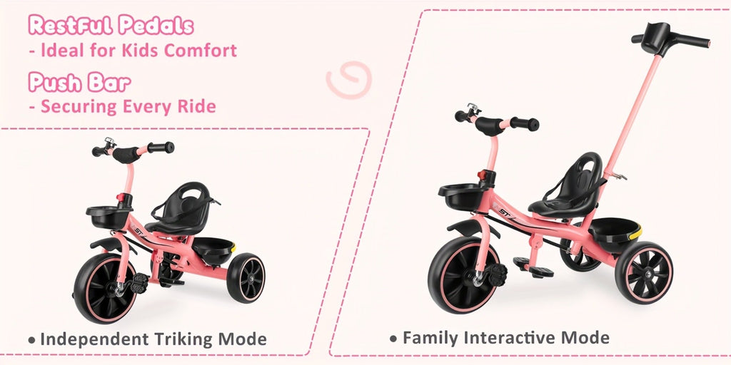 Push Handle Tricycle for Toddlers Girls Pink, 3 Wheel Trike Ages 18-60 Months with Padded Backrest — image 11