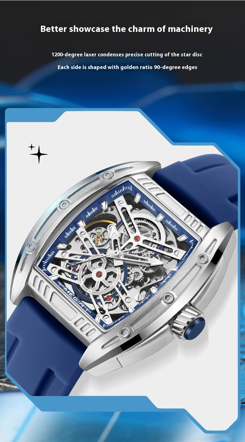 Men's Wine Barrel Type Mechanical Watch Silicone Tape