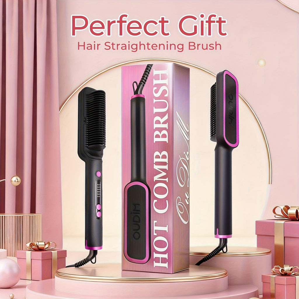 6-Setting Ionic Hair Straightener Brush with Fast Heat-Up & Anti-Scald Protection, for Home, Travel and Salon Hair Styling — 