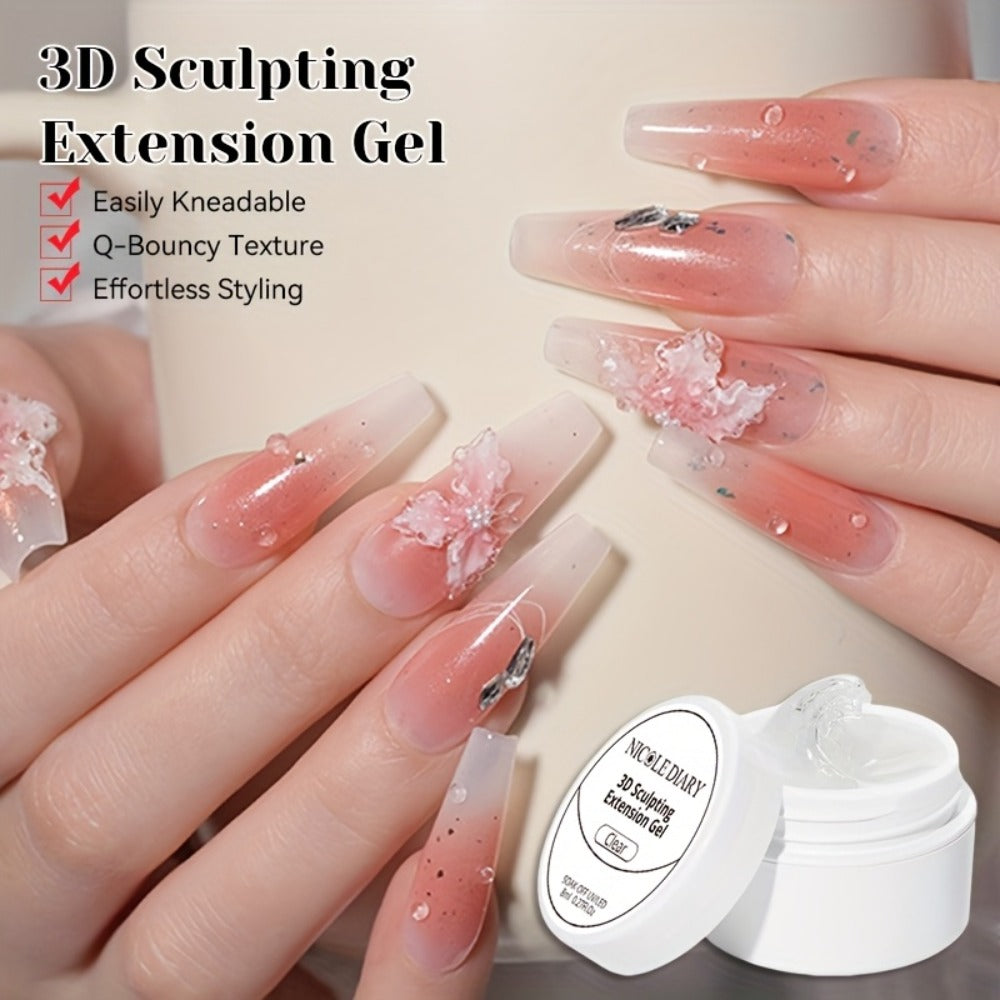 3D Sculpting Builder Gel Kit with Carving Pen – Clear & White Nail Extension Gel for Floral Nail Art, Acrylic Extensions & DI