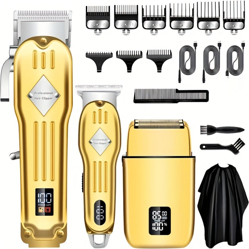 Hair Clippers & Trimmers Three-Piece Set with Full-Size Clipper, T-Blade Detailer, Foil Shaver and LCD Displays — image 1