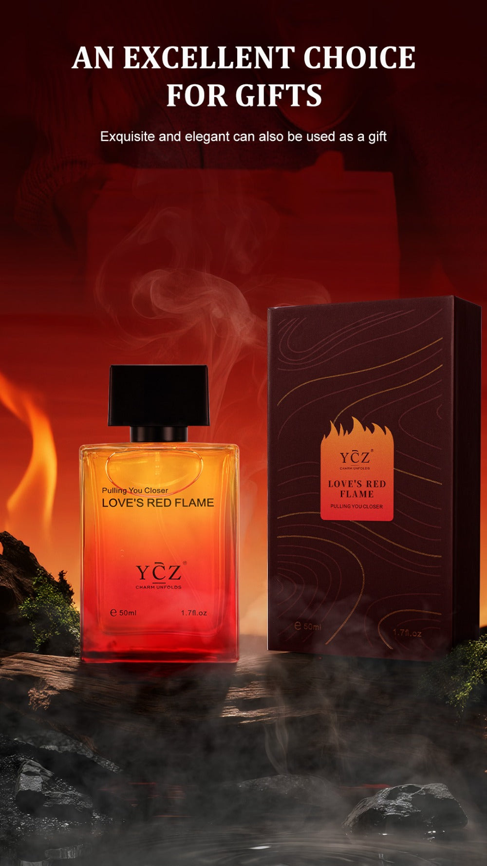 Cologne Eau de Parfum for Men YCZ LOVE'S RED 1.7 fl oz Spray with Red Glass Bottle and Box — image 13