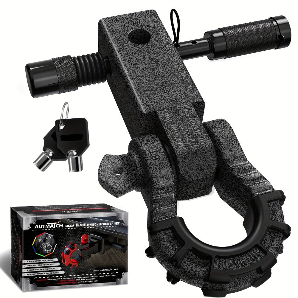 Shackle Hitch Receiver 2-Inch 68, 000 lb Break Strength with 3/4" D-Ring & 5/8" Hitch Lock Pin – Heavy Duty Drop Forged Steel