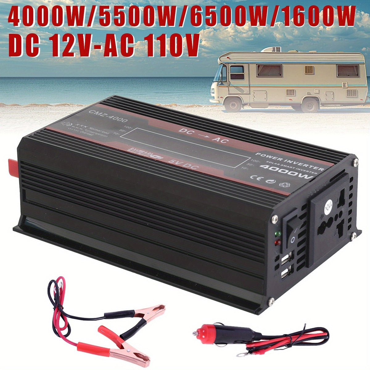 DC to AC Inverter 4000W 5500W 6500W 16000W Peak DC 12V to AC 110V High Power Car Inverter with USB Ports for Garden, Patio an