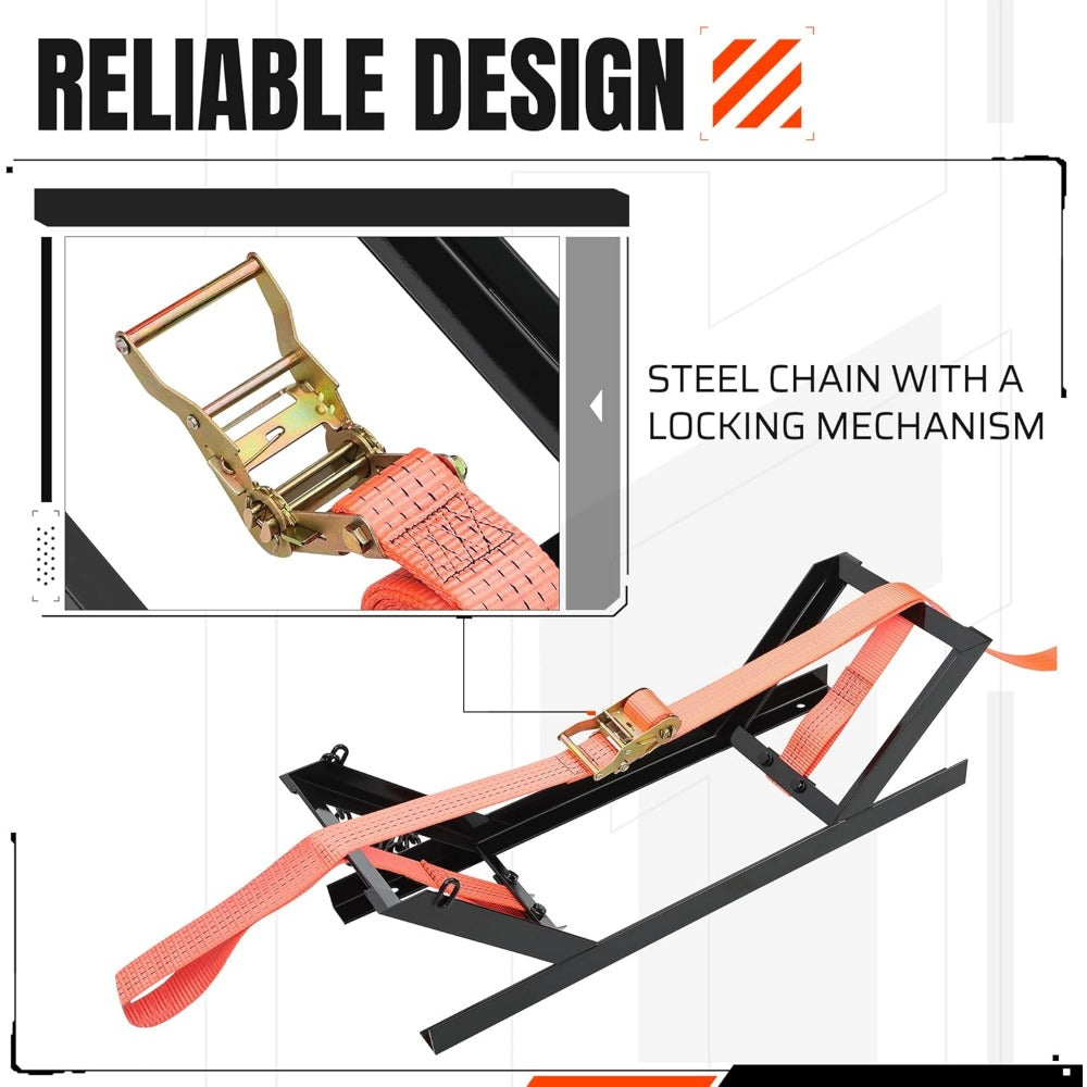 Semi Truck Spare Tire Carrier Rack Adjustable Steel Holder with Anti-Sway Chain & Ratchet Strap for Class 8 Semi-Trailers Ken