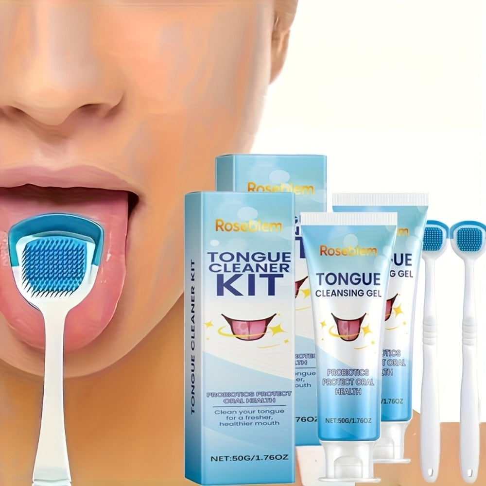 Tongue Cleaner Kit with Probiotic Cleansing Gel & Tongue Brush, Bad Breath Eliminator Fresh Mouth Daily Oral — image 3