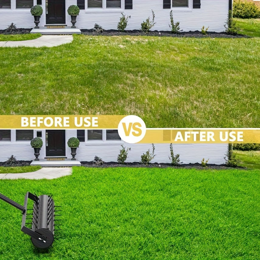 Lawn Punch Aerator 17" Heavy-Duty Metal Roller with Bearing Design, 60" Long Handle for Effortless Weeding & Aeration — image