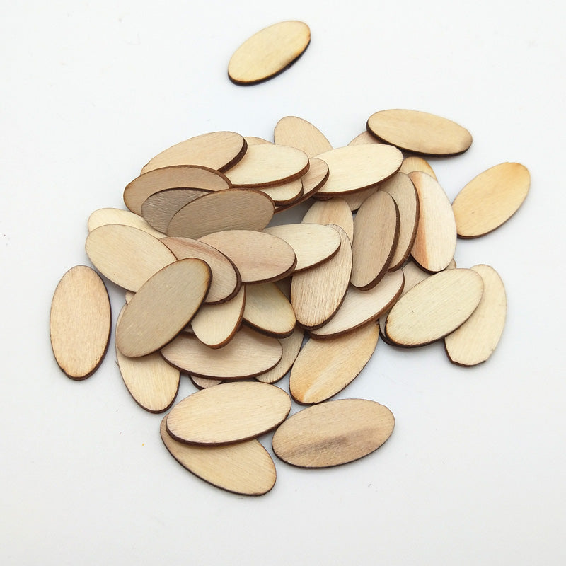 100pcs Elliptic Natural Wooden Chips Crafts For Handmade Card Diy Pattern Tag Scrapbooking Embellishment Wood Making
