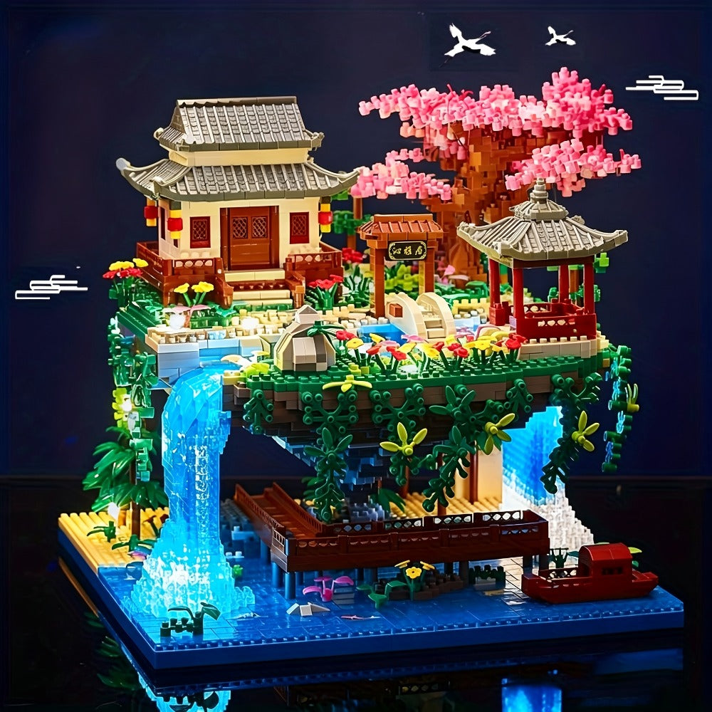 Bonsai Tree Building Set 3320 Pieces Micro Blocks, Chinese Architecture Peach Blossom Cherry Blossom Miniature Model Kit — im