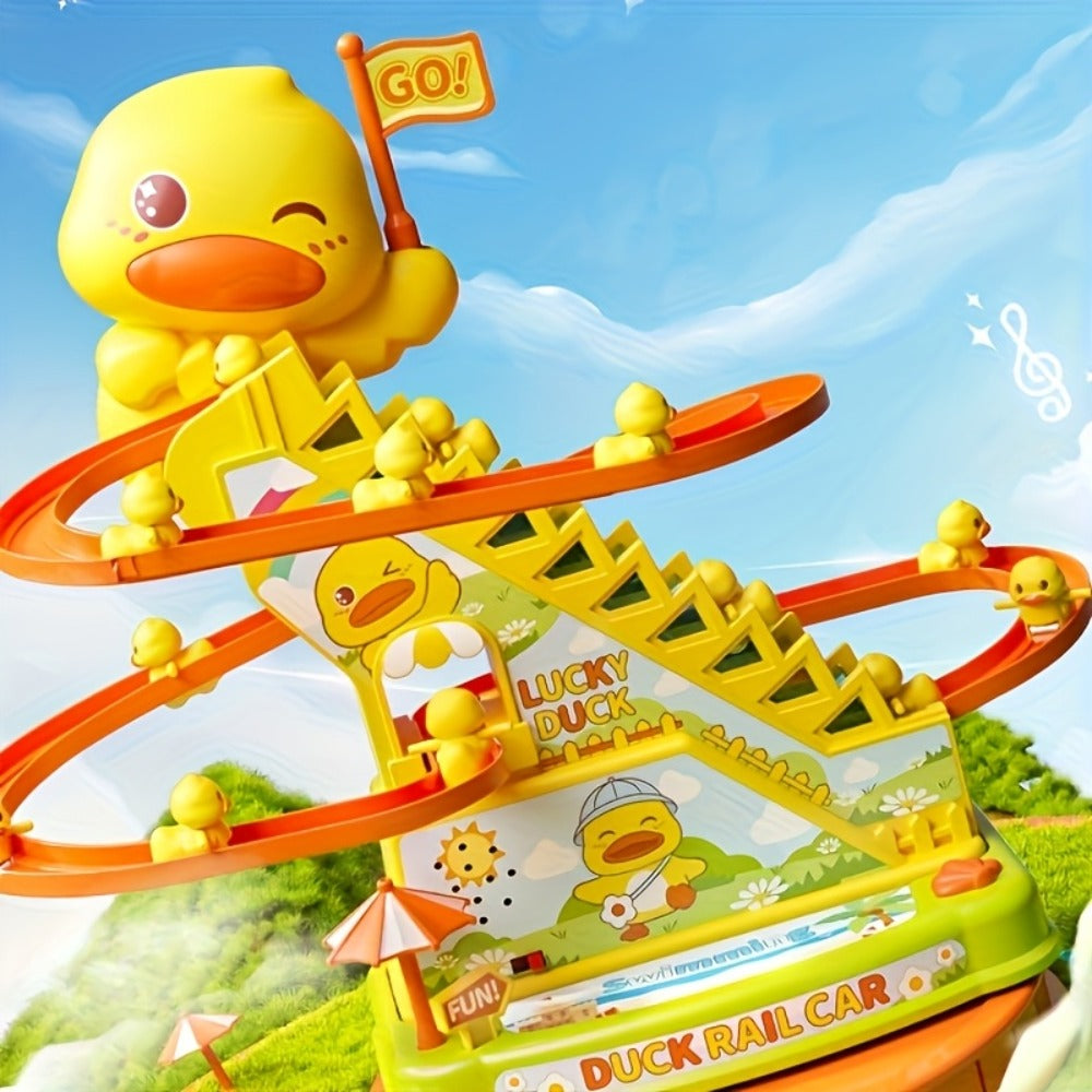 Electric Duck Climbing Stairs Toy with Music, 6 Ducklings Slide Loop Toy for Kids Ages 3 4 5 6, Fun Interactive Toy for Boys 