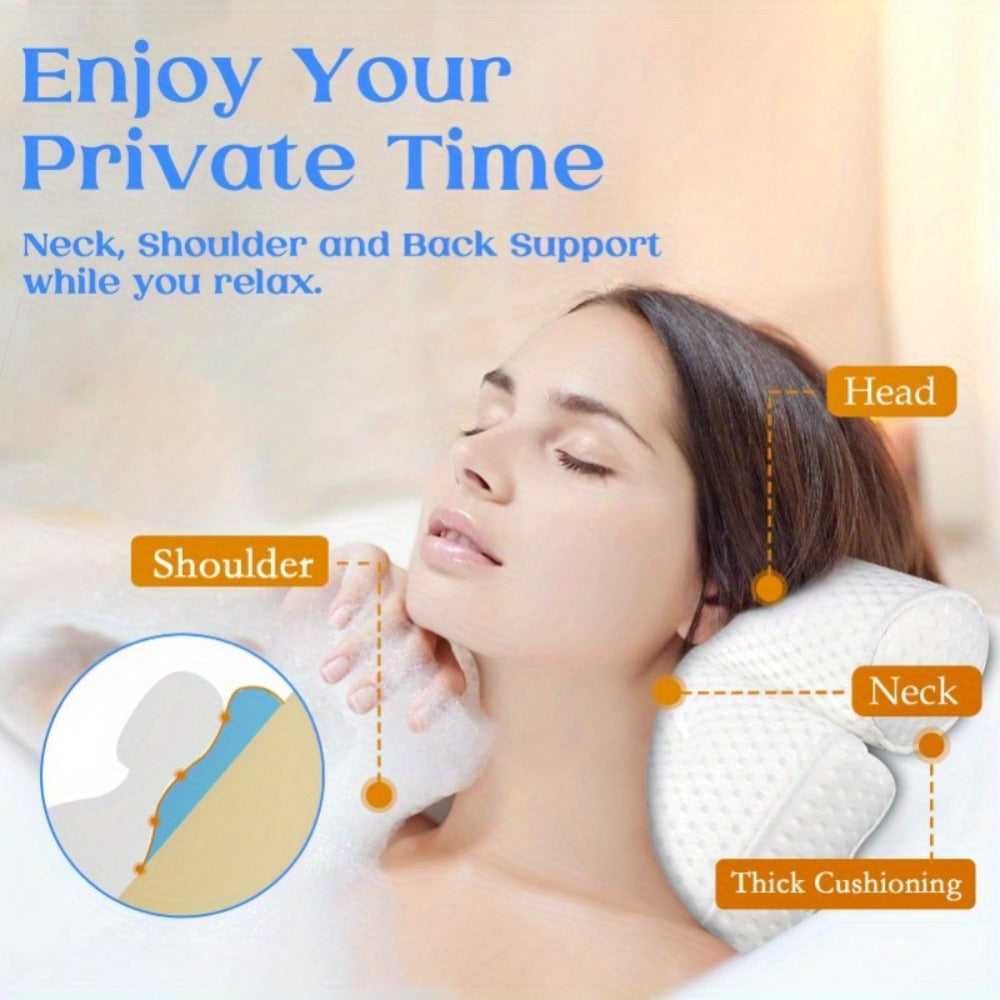 Two-Piece Bathtub Neck and Back Cushion with Six Suction Cups, Hanging Hook and White Mesh Cover — image 12