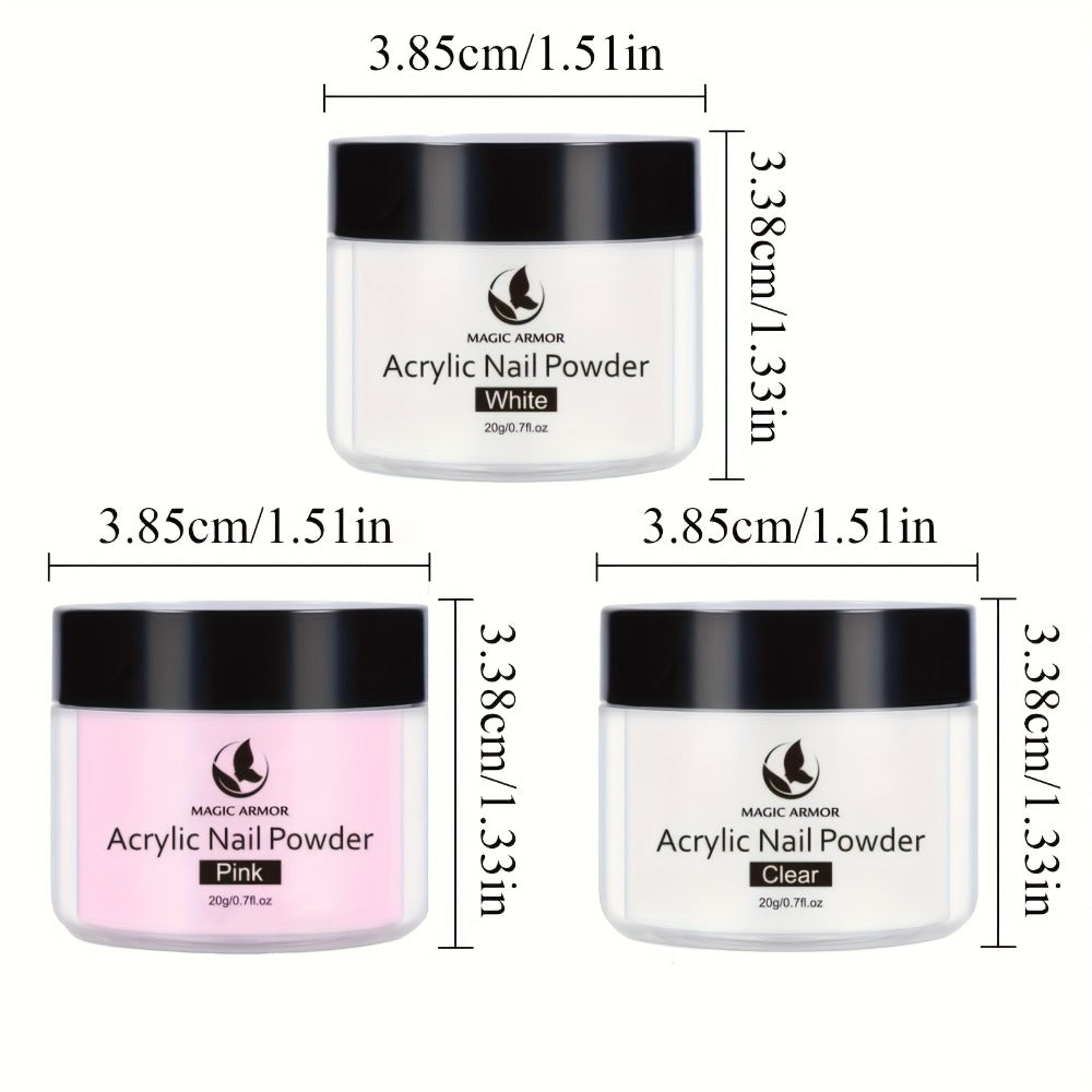 Acrylic Nail Kit with Clear Pink White Powders, Liquid Monomer, Four Brushes, Forms and Mixing Dish — image 4