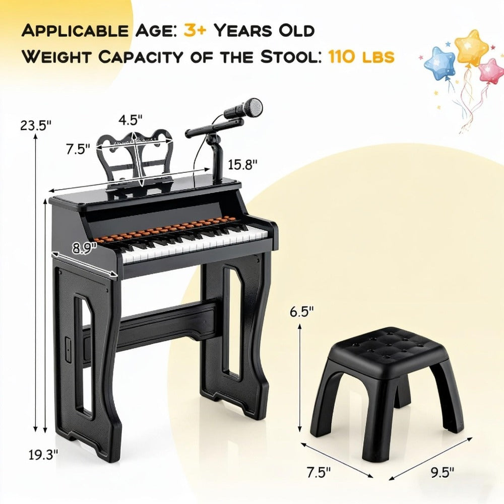Kids Piano Set 37 Keys with Microphone, Detachable Music Stand & Stool, 22 Demos 8 Tones 8 Percussion Effects — image 6