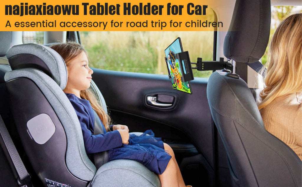 Car Headrest Tablet Mount 2-Pack – 360° Rotating Adjustable Holder for iPad & Tablets 5.5–18.4 Inch, Soft Sponge Padding — im