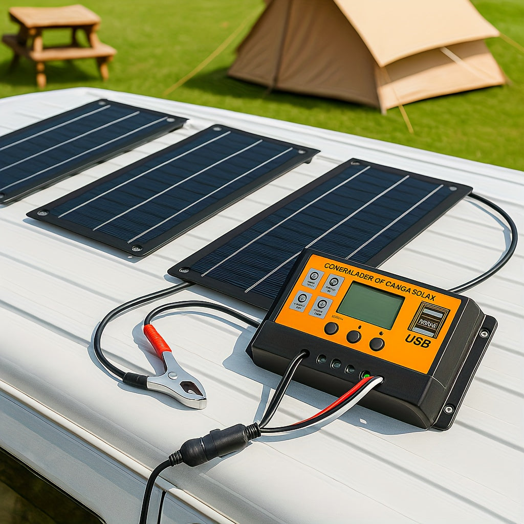 Solar Panel Kit Monocrystalline High Efficiency with 100A Charge Controller Extension Cable Battery Clip Complete Off-Grid Sy