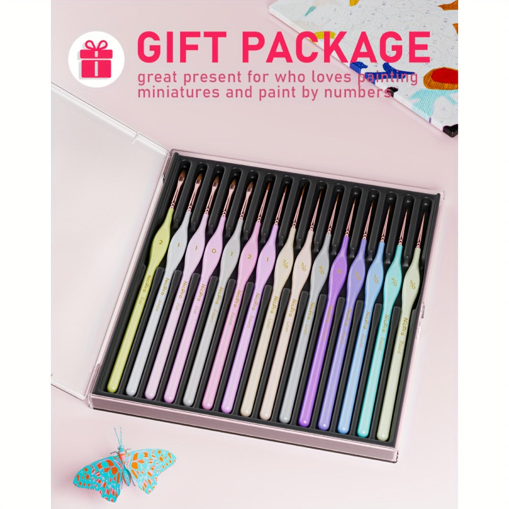 Miniature Paint Brush Set 15 Piece with Case, Micro Fine Detail Brushes for Acrylic, Oil, Watercolor — image 6