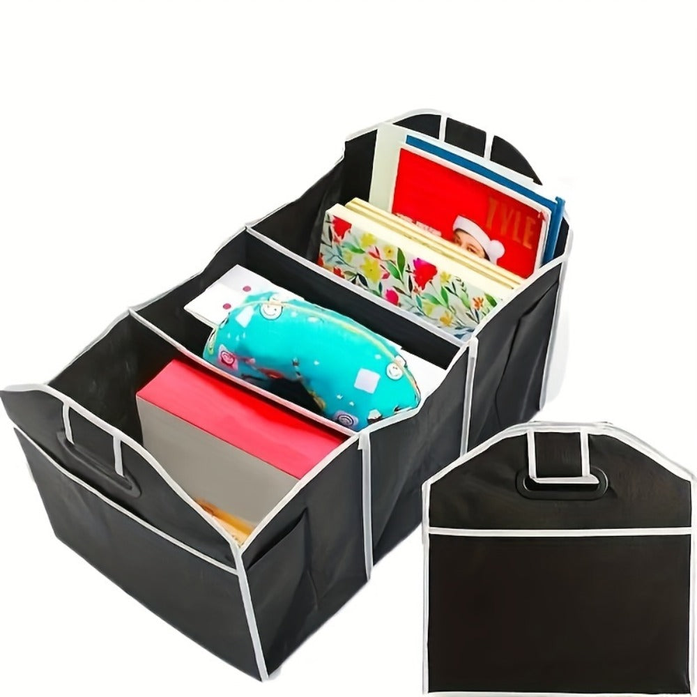 Car Trunk Organizer, Foldable 3-Compartment Black Storage Bin with Carry Handles and 1- or 2-Piece Options — image 2