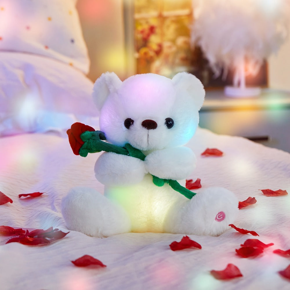 Rose Bear Plush with LED Light Glowing White Bear with Flowers Romantic with the Listed Color, Size or Set Options for Everyd