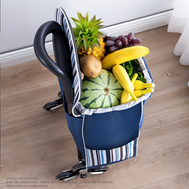 Stair Climbing Shopping Cart with Detachable Hand Truck, Foldable Grocery Trolley with Spacious Polyester Bag for Home Market