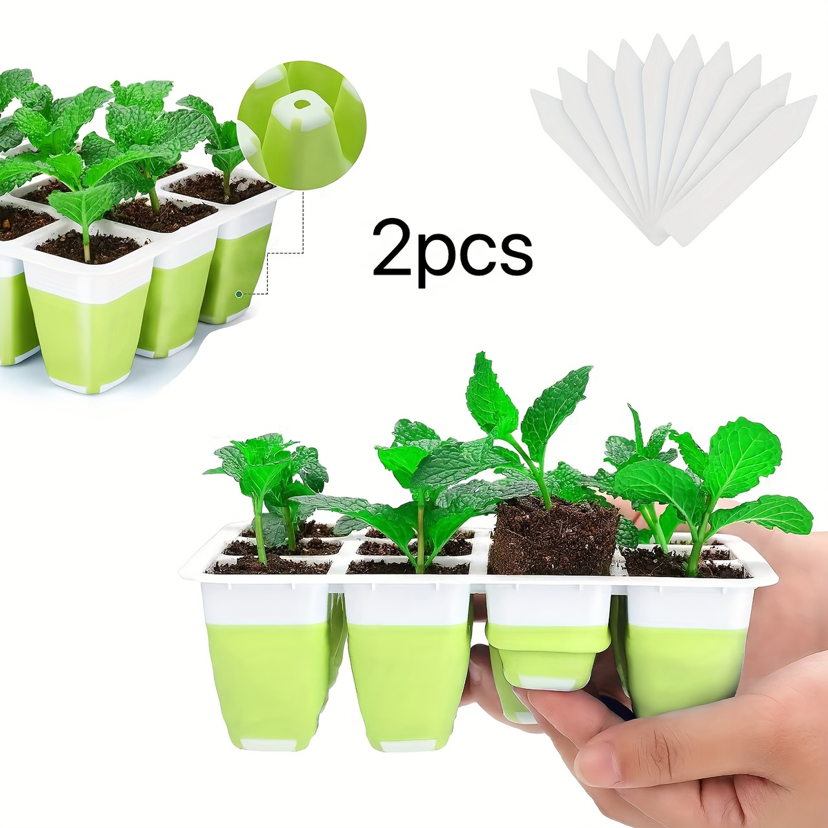 Seed Starting Tray with Flexible Pop-Up Units | Easy Transplant No Root Damage | Optimal Drainage | Reusable Seedling Tray 2p