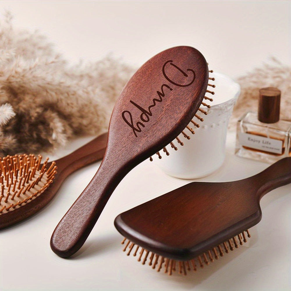 Personalized Engraved Wooden Hairbrush Custom Curly Styling Brush Square Oval Shape Gift, for Home, Travel and Salon Hair Sty