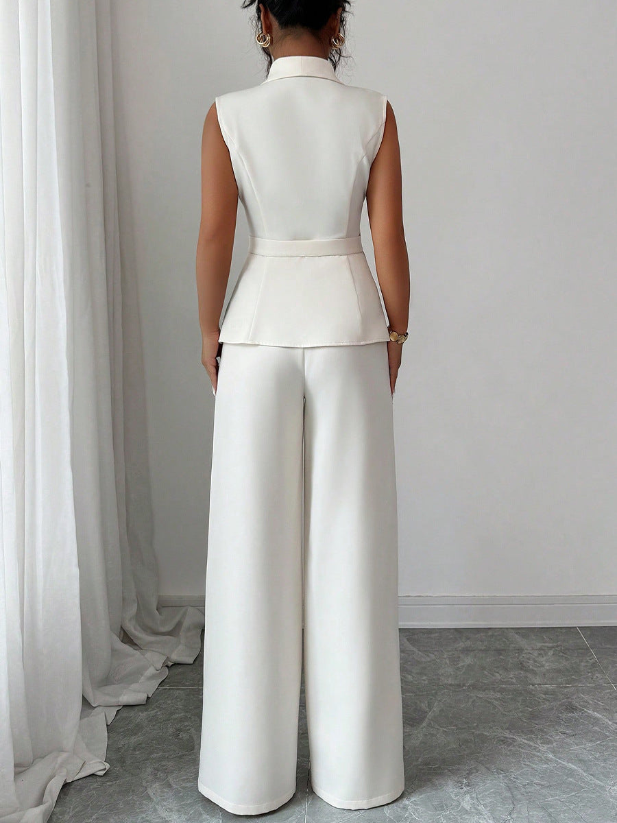 Solid Color Vest Straight-leg Trousers Suit For Women