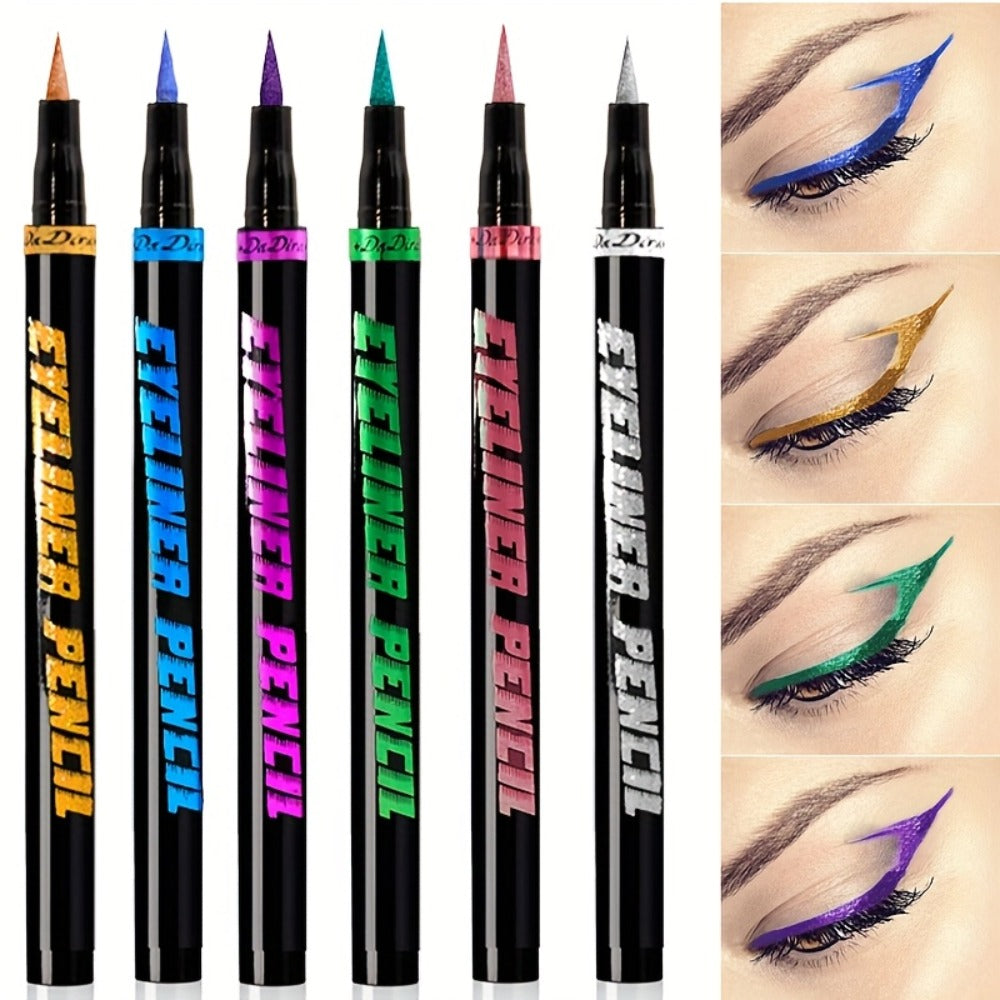 Colored Eyeliner Pencil Set with Six Shades in Blue, Purple, Green, Pink, Black and Gold-Tone Looks — image 4
