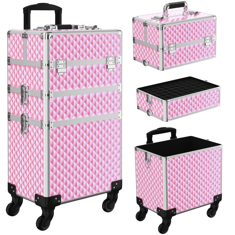 Makeup Train Case with Telescoping Handle in Black or Pink and Sponge Set — image 4
