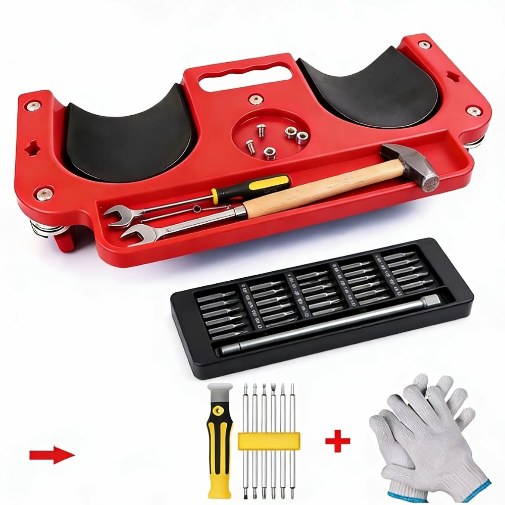 Rolling Knee Creeper Pad with Built-In Tool Tray – ABS High-Impact Frame, Cushioned Kneeling Pad for Car Repairs, Carpentry &
