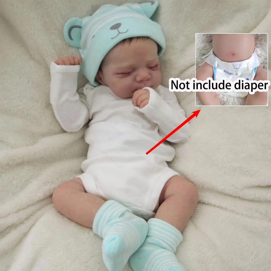 Reborn Baby Doll 19-Inch Full Vinyl Sleeping Design with Painted Hair, Closed Eyes, Mint Outfit and Accessories — image 9