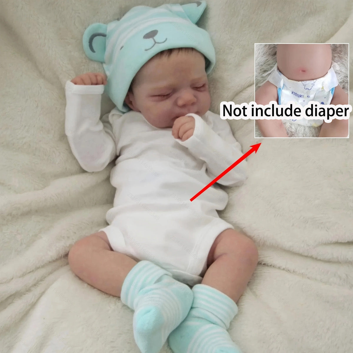 Reborn Baby Doll 19-Inch Full Vinyl Sleeping Design with Painted Hair, Closed Eyes, Mint Outfit and Accessories — image 9