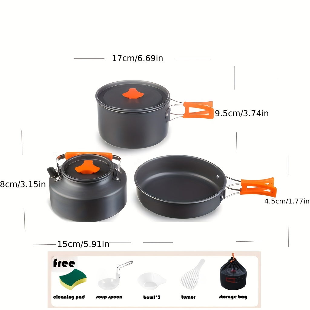 Outdoor Camping Cookware Set, Portable Aluminum Alloy Cooking Pot Pan Kettle Kit, for Camping, Travel and Outdoor Use — image