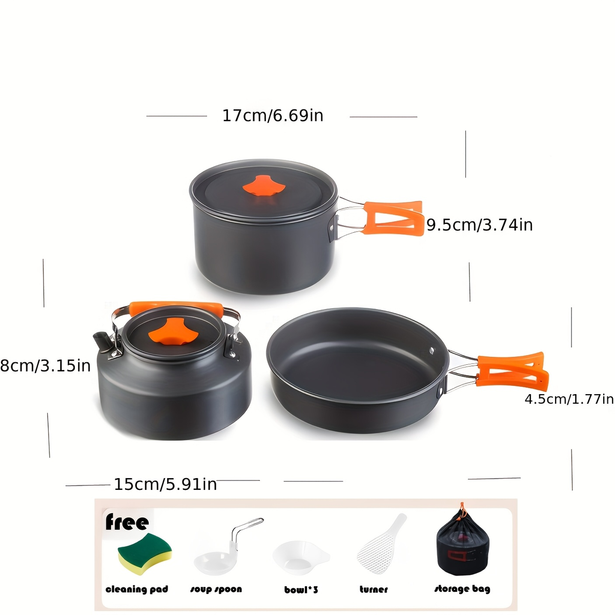 Outdoor Camping Cookware Set, Portable Aluminum Alloy Cooking Pot Pan Kettle Kit, for Camping, Travel and Outdoor Use — image