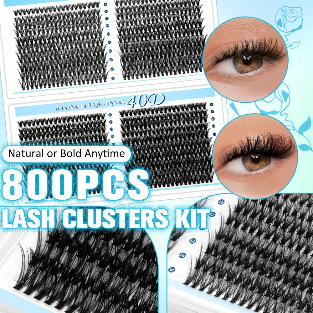 800-Piece 30D and 40D Lash Cluster Kit with Mixed 8–16mm Lengths, Bond-Seal Tube and Tweezers — image 9