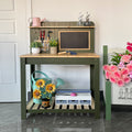 Potting Bench with Blackboard Removable Sink Hooks Double Shelf for Garden — image 1