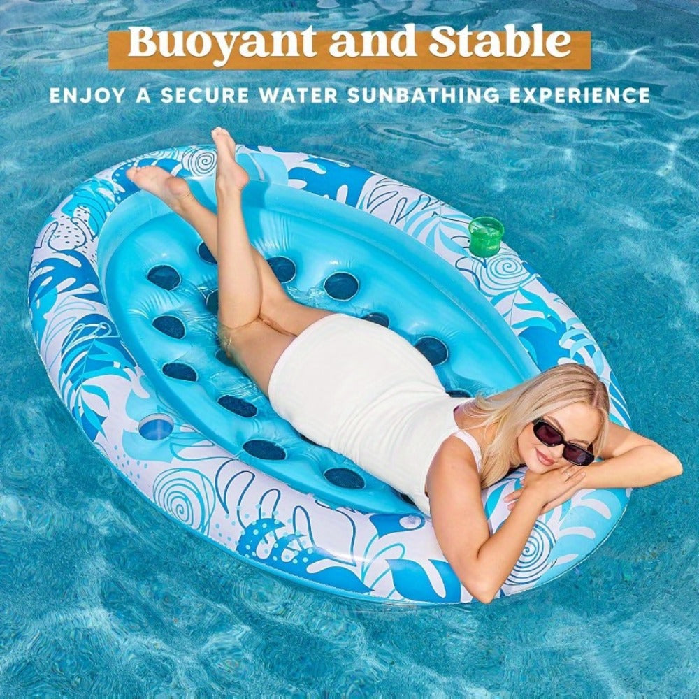 70 x 50-Inch Inflatable Pool Float Lounger with Oval Blue Body, Removable Backrest and Two Cup Holders — image 3