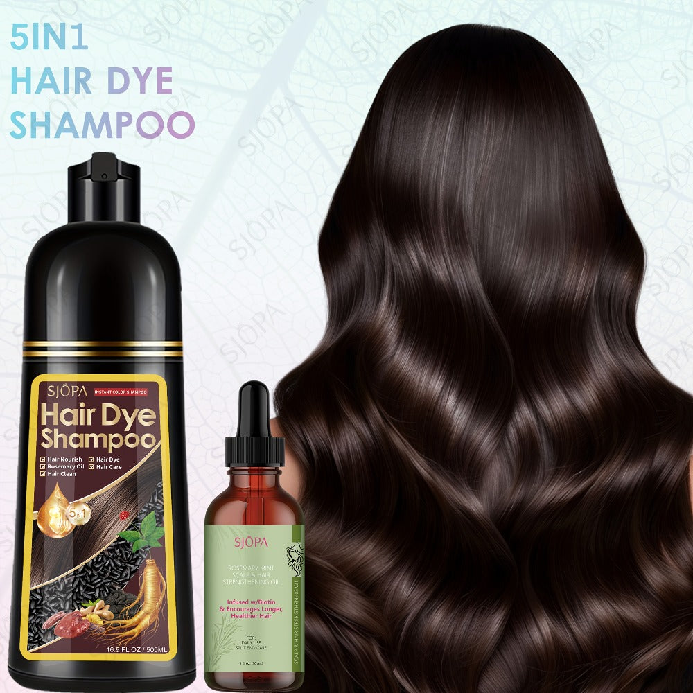 Hair Dye Coloring Shampoo 5-in-1 Upgraded with Hibiscus Oil, Squalane & Glycerin – Quick Color & Nourishing, Gentle Skin-Safe