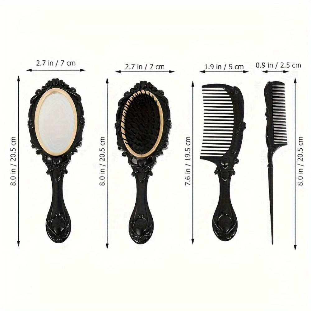 Retro Hair Comb Set with Mirror Scalp Massage Hairbrush Pocket Mirror Vintage Vanity Brush Set for Women Girls Travel Daily G