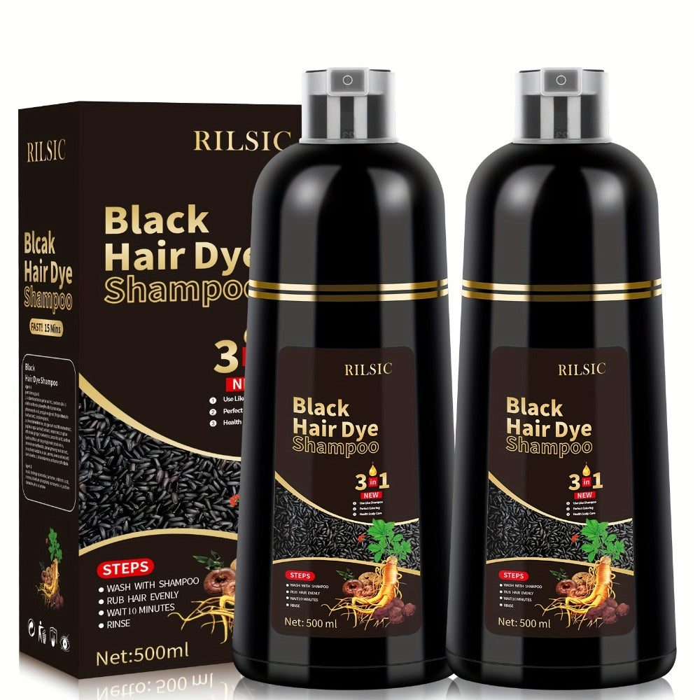 Herbal Hair Dye Shampoo 3-in-1 with Plant Squalene 2pcs 16.91oz, Instant Gray Hair Coverage, Natural Color in Minutes — image