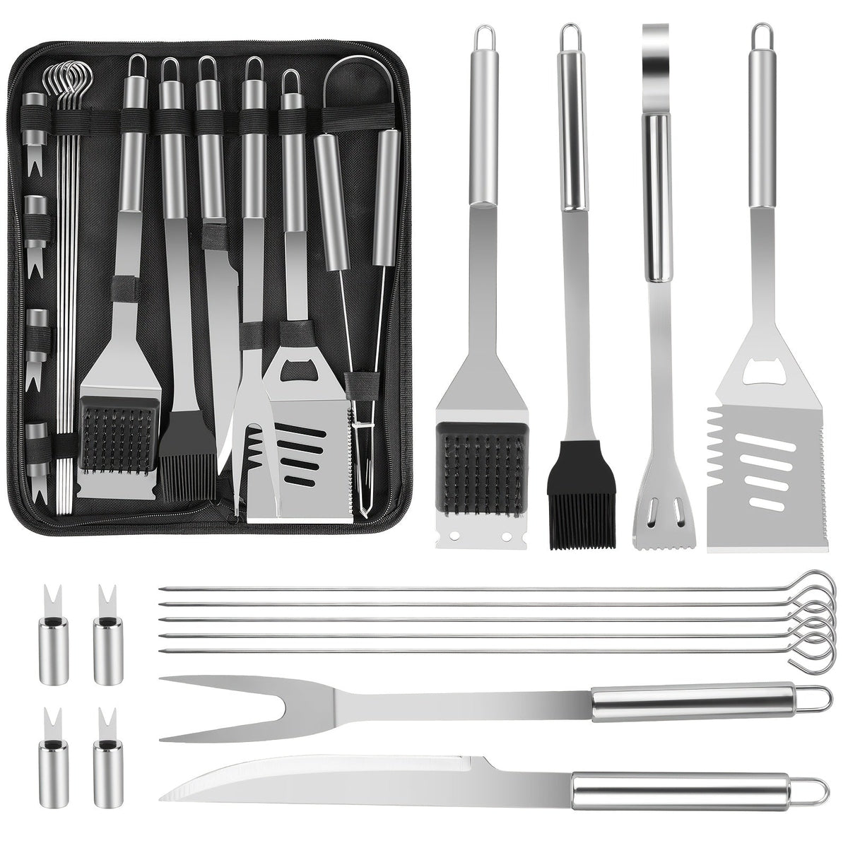 15- or 24-Piece BBQ Tool Set with Spatula, Tongs, Forks, Skewers, Brushes and Carry Case Pictured — image 3