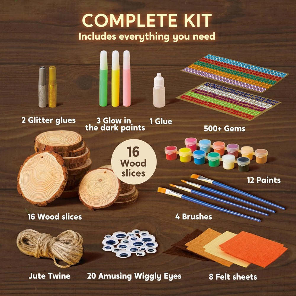 Kids Painting Kit Glow in the Dark, Wood Slice Arts & Crafts Set Ages 6+ with 16 Wood Slices, Felt — image 6
